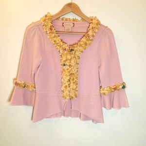 Anthropologie x Lawan Peplum & Petal Cashmere Blend Pink Cardigan Sweater